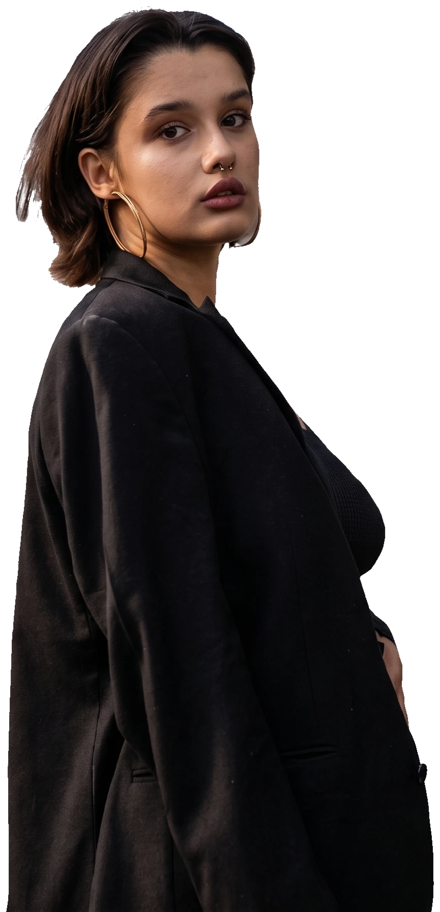 Woman in a black blazer demonstrating the celebrity look alike experience