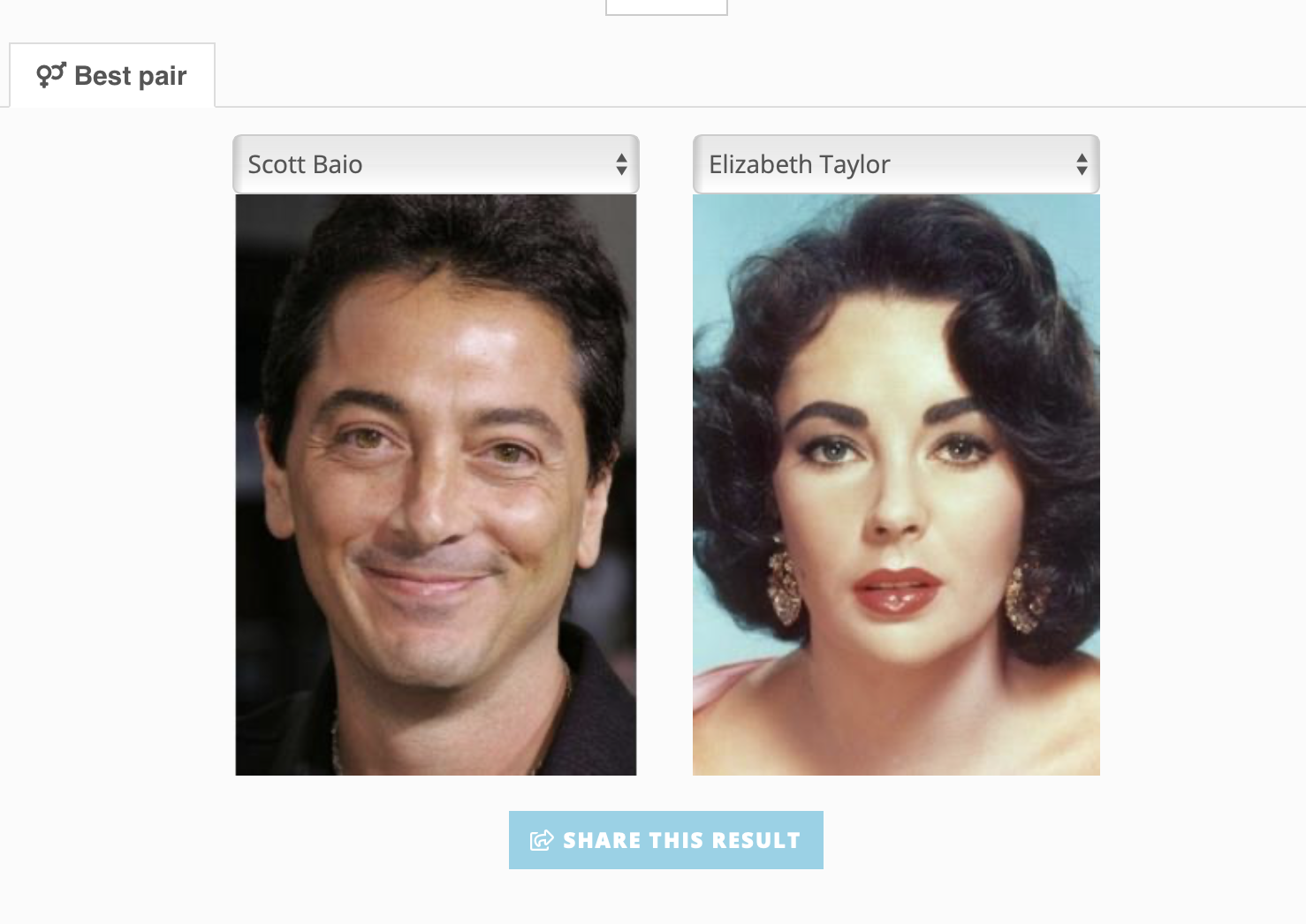 My Star By Face Best pair result showing two celebrity portraits